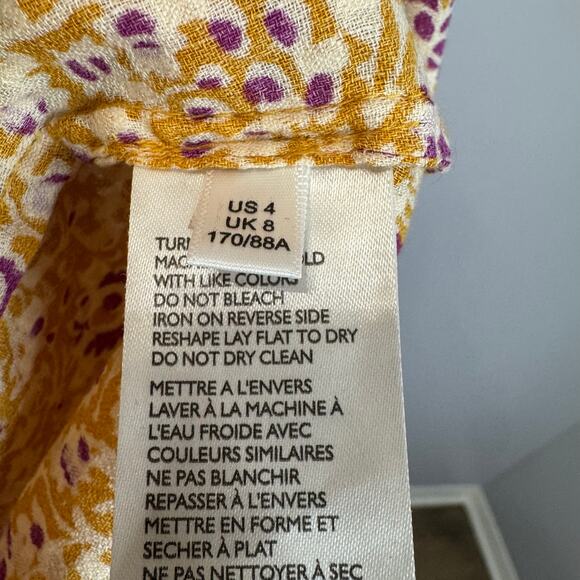 Maeve Anthropologie Goldie Embroidered Blouse Gold Yellow Floral Ruffled Sz 4 - Picture 12 of 14